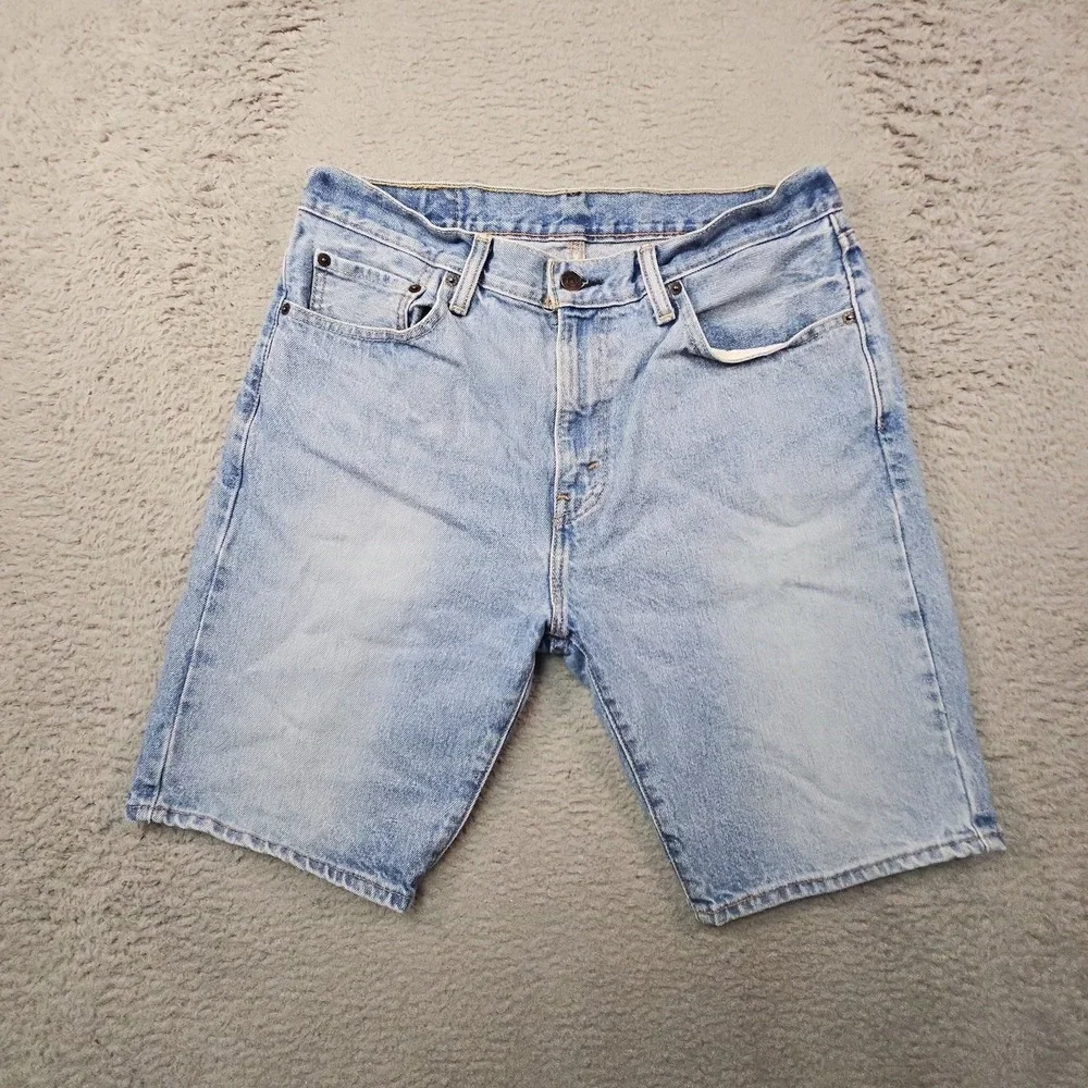 Levis 505 Jean Shorts Mens 33 Blue Denim Light Wash Fade Grunge Normcore Dad